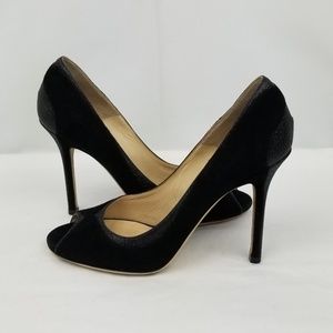 Jimmy Choo Suede Peep Toe Heels Glitter Pumps 36.5